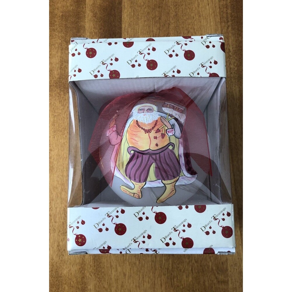 Dillards Trimmings Ornament Hand Blown Glass Merry Christmas 2004 Santa 4" w/Box